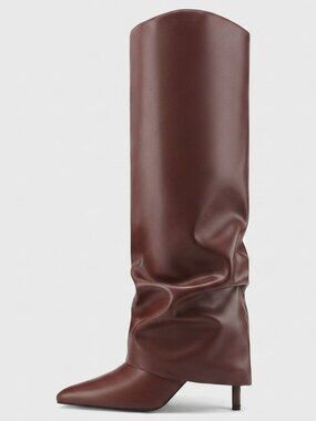 Women's Brown Faux Leather Over Knee High Boots Fashion Shoes With Side Zipper